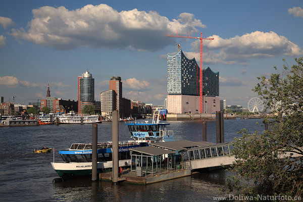 Hamburg Sdufer Hafenfhre Wilhelmsburg Skyline Blick unter Schnwetterwolken