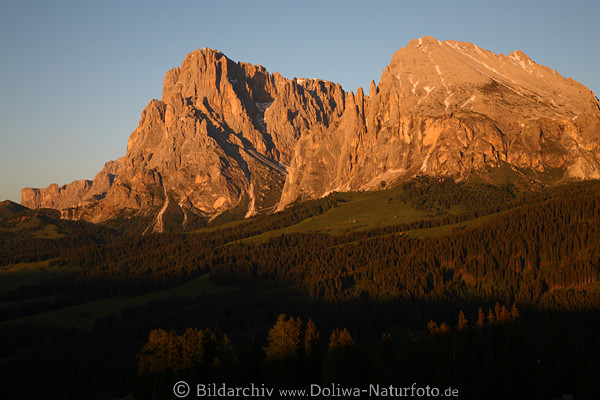 Langkofel +Plattkofel Alpenglhen Naturbilder Dolomiten Berge ber Seiser Alm