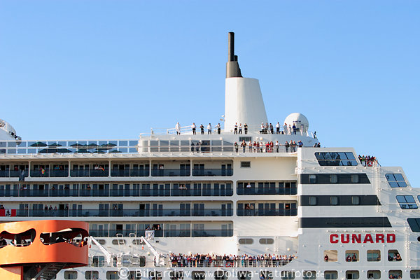 Oberdeck Queen-Mary-2 Schiff-Kabinen Balkone Trreihe Kreuzfahrt-Passagiere