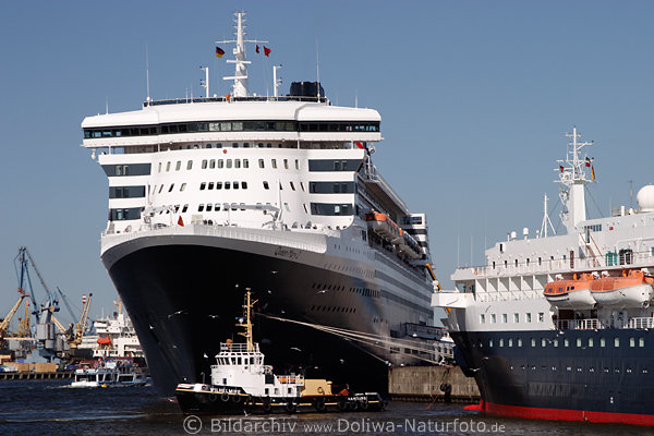 QueenMary2 Schlepper Bugsier am Alexander von Humboldt Kreuzfahrtschiff