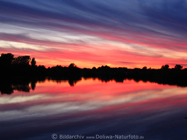 Rotblaue Wolkenstimmung am Himmel ber See morgens Dmmerung vor Sonnenaufgang