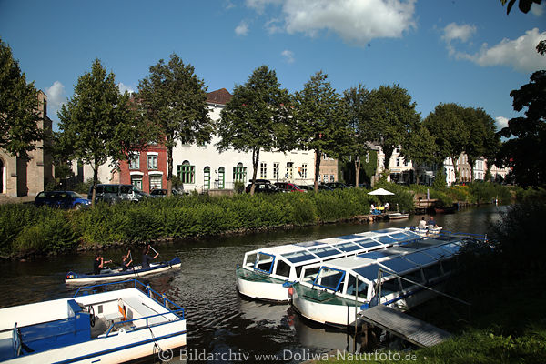 Schiffsanleger, Flachboote, Wasser, Frstenburggraben, Gracht, Flussufer, Landschaft, Friedrichstadt