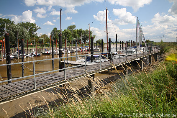 Bootsteg Jemgumer Hafen Emsufer Grser in Windstimmung