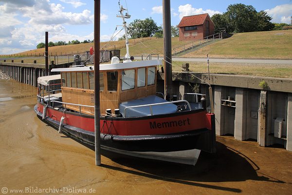 Kutter Memmert in Schlick Jemgumer Emshafen ohne Wasser Ebbe am Deich
