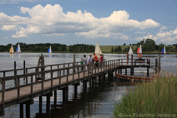 Schlei Steg Thumby Wasser Landschaftsbild Ostseefjord Seeufer Sieseby Wolkenstimmung Segelboote