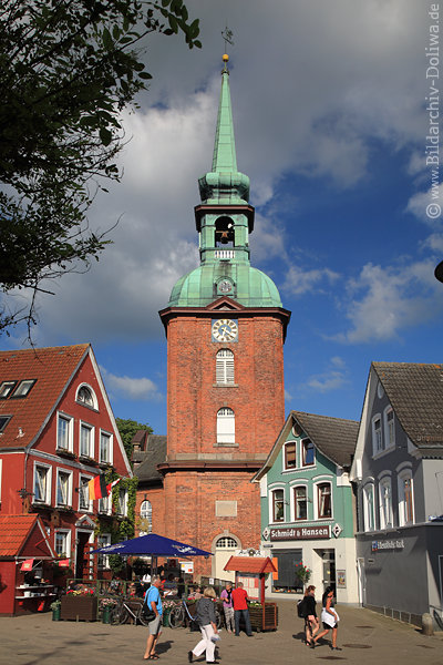 Kappeln Marktplatz-Hotel Gste Caf am St.Nikolai Kirchturm ber Rathausmarkt