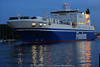 Finntrader Schiff Malmö Ostseefähre in Travemünde Hafen Blauwasser nachts
