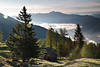 1200962_ Bergalm Sonnenaufgang Romantik Naturbild Htte Bume Nebelwolken im Oberdrautal Landschaftsfoto Krnten Bergpanorama