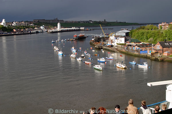 Tyne River Fluss-Ufer Hfen Boote Landschaft von North-Shields & South-Shields