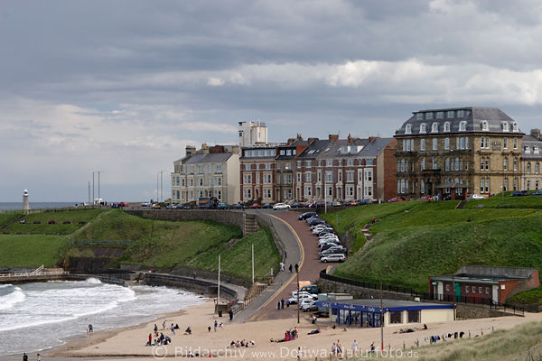 Tynemouth Strand Bucht Bar Nordseekste Wasser Promenade Grand-Hotel & Leuchtturm