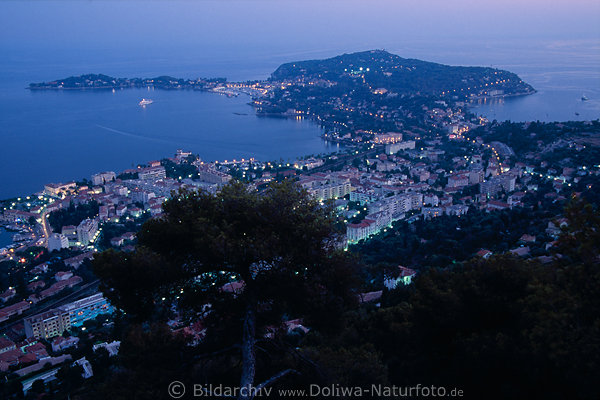 Halbinsel Saint Jean Cap Ferrat Nacht Luftpanorama Stadtlichter Wasser Kste Landschaft