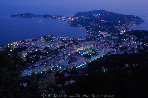 Cap Ferrat Nachtlichter Côte d’Azur Küste Halbinsel Stadt Wasser Landschaft