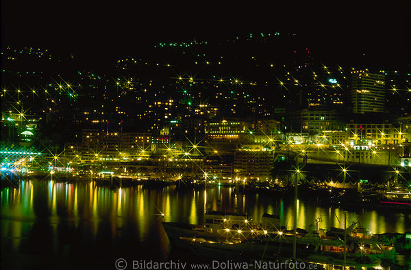 Monte Carlo Nacht Sternenlichter Monaco Hafen Stadtpanorama Cote d'Azur