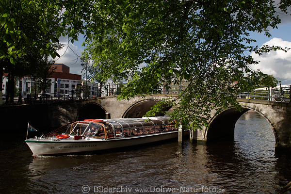 Amsterdam Herengracht Schiff unter Amstelbrcke Rundbgen