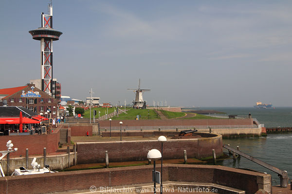 Vlissingen Kste Windmhle Deich Landschaft Meerufer Schiff Seeblick