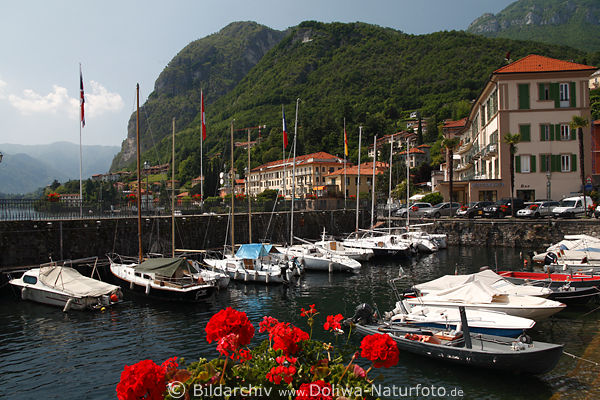 Menaggio Boote Hafen Mole ComerSee Hotels Bergblick