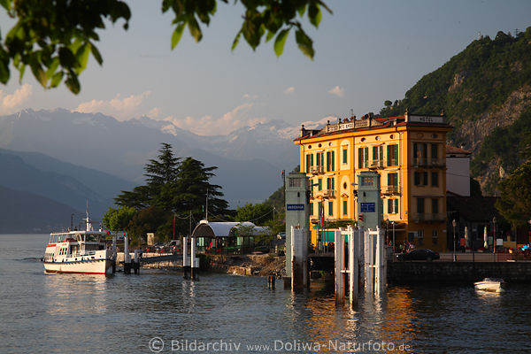 Varenna Comosee-Fhrhafen Flottenschiff am Wasserufer Hotel mit Alpenpanorama
