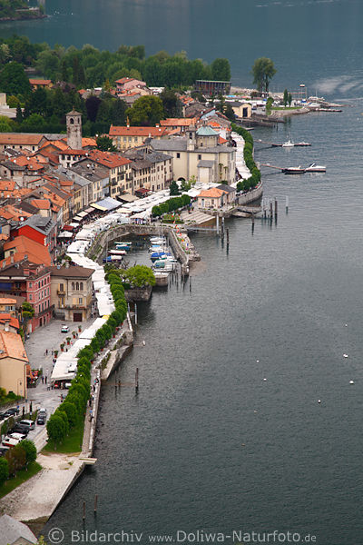 Cannobio Seeufer Promenade Wochenmarkt am Maggiore Wasser von oben